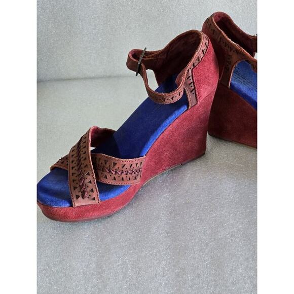 Toms Strappy Wedge Women Open Toe Canvas Wedge Sandal Size 7.5 W - Picture 4 of 9